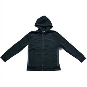 True Religion NWT Panel Logo Zip Hoodie Jet Black Men’s Medium 107684